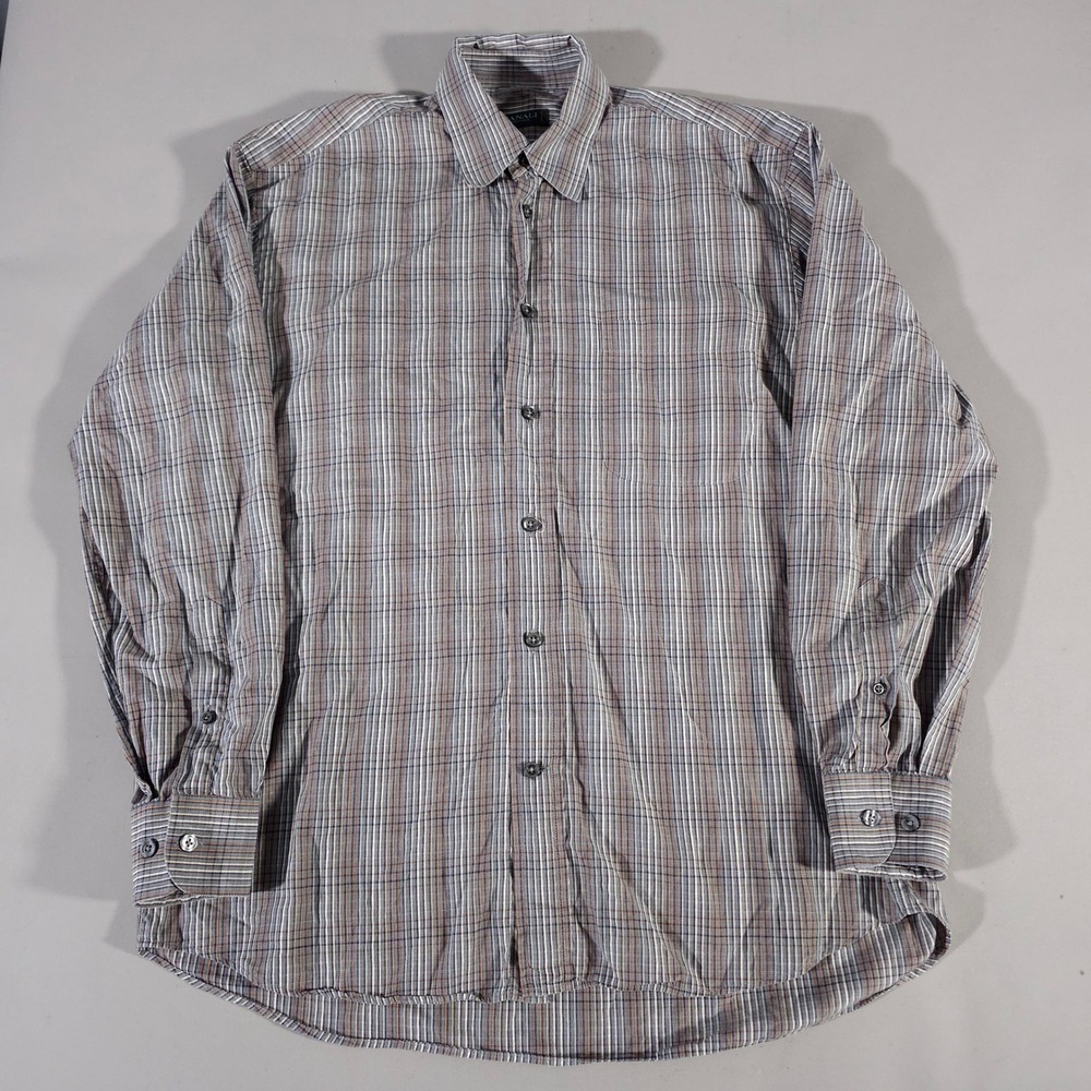 Canali Button Down Shirt Mens M Grey Plaid Long Sleeve Sportswear Cotton